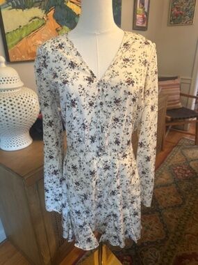 Veronica Beard Ivory Floral Button Front Ruffle Mini Dress Size 6